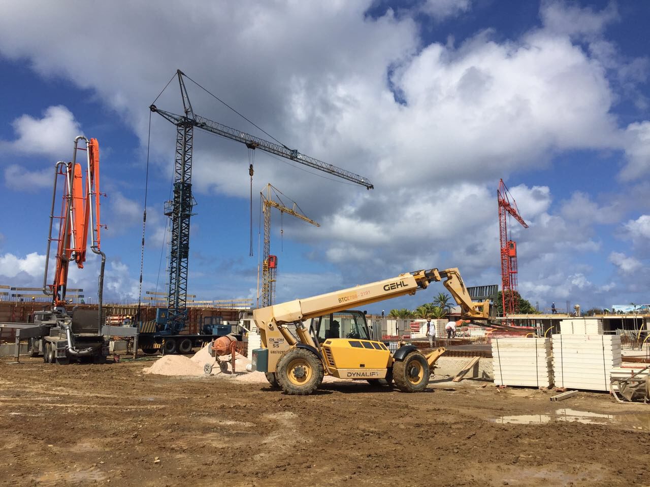 Kranen van de bouwmaatschappij op Resort Bonaire gruas
