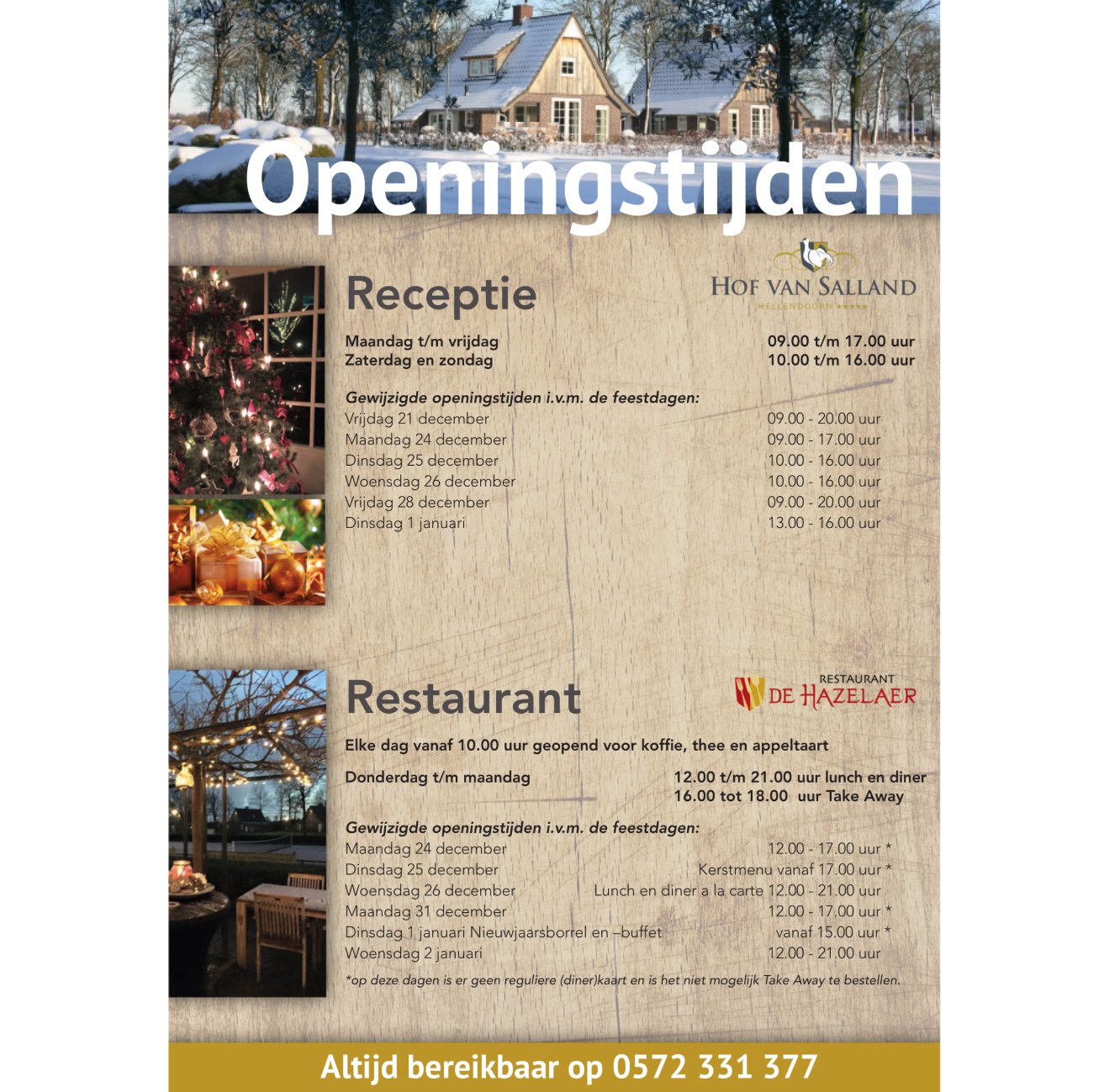 Openingstijden tijdens de kerstvakantie