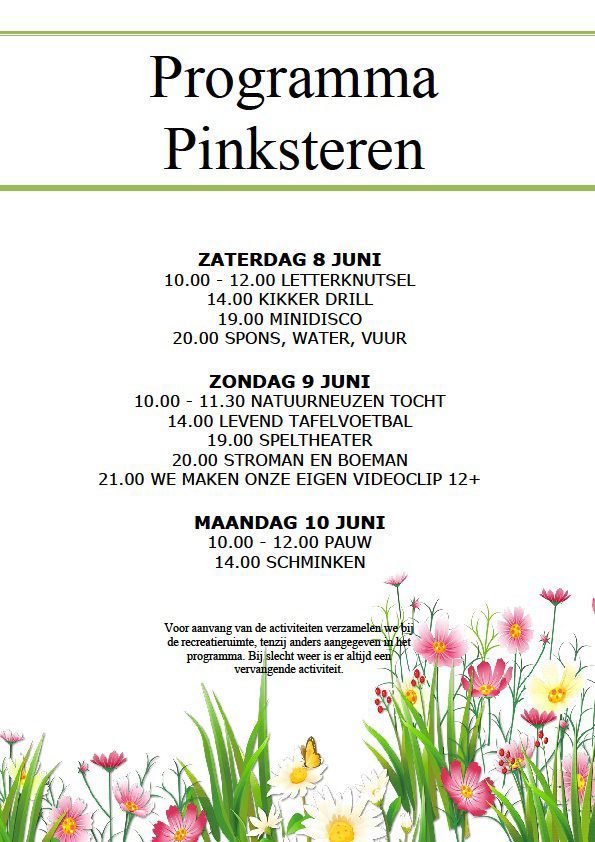 Programma Pinksteren 2019