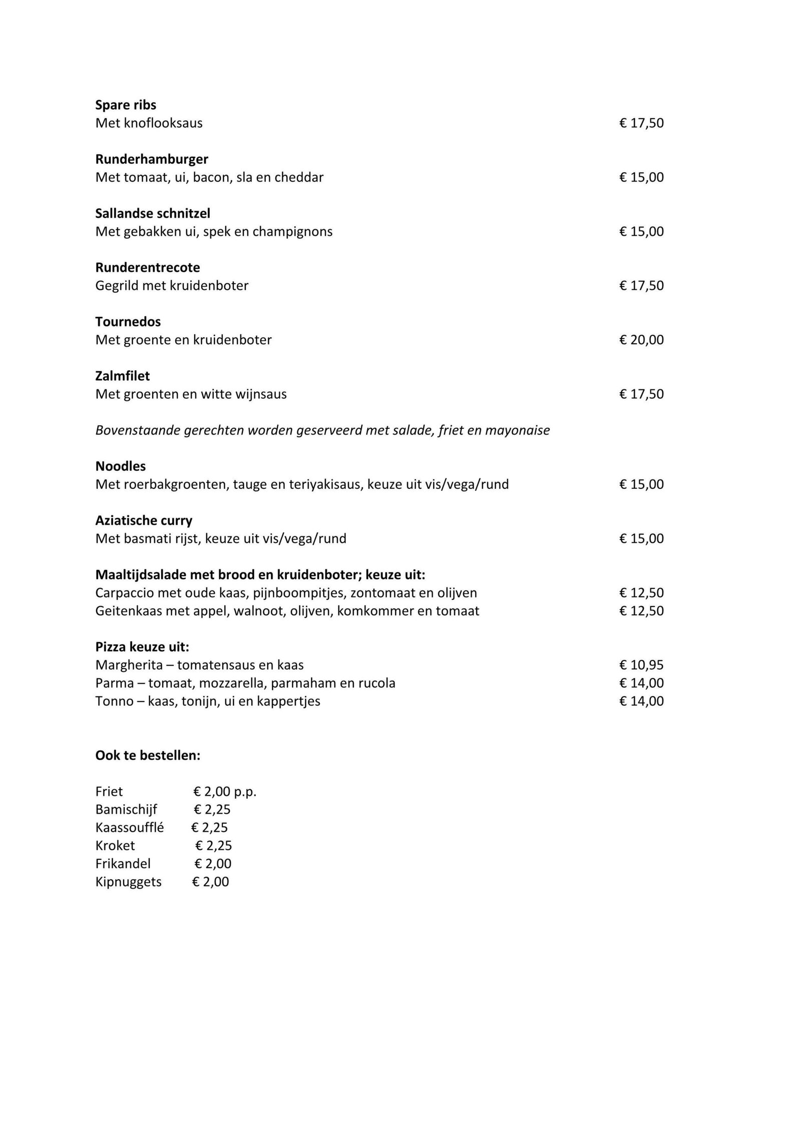 Take away en Dinner service