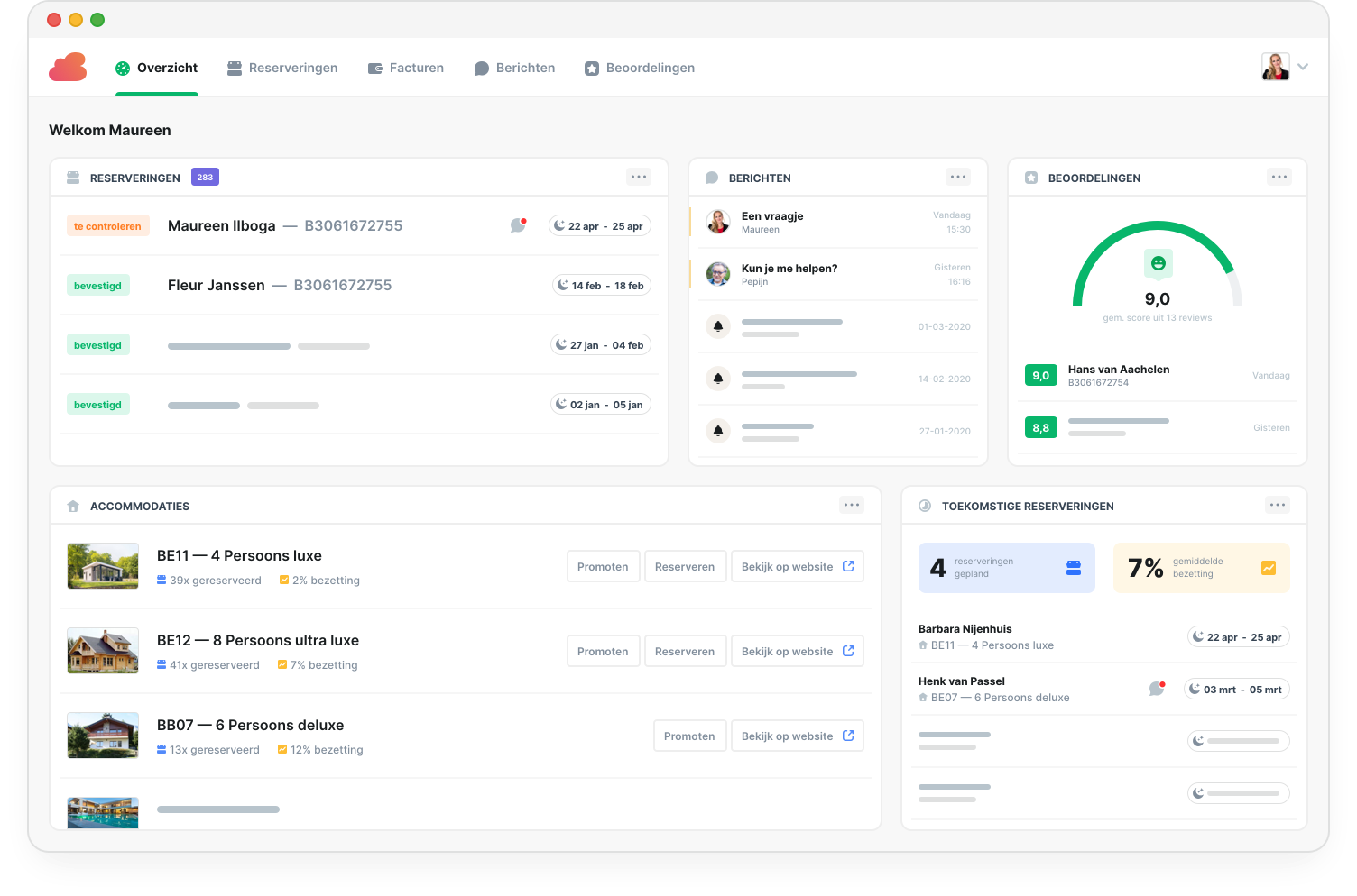 Dashboard van het reserveringssysteem van Booking Experts